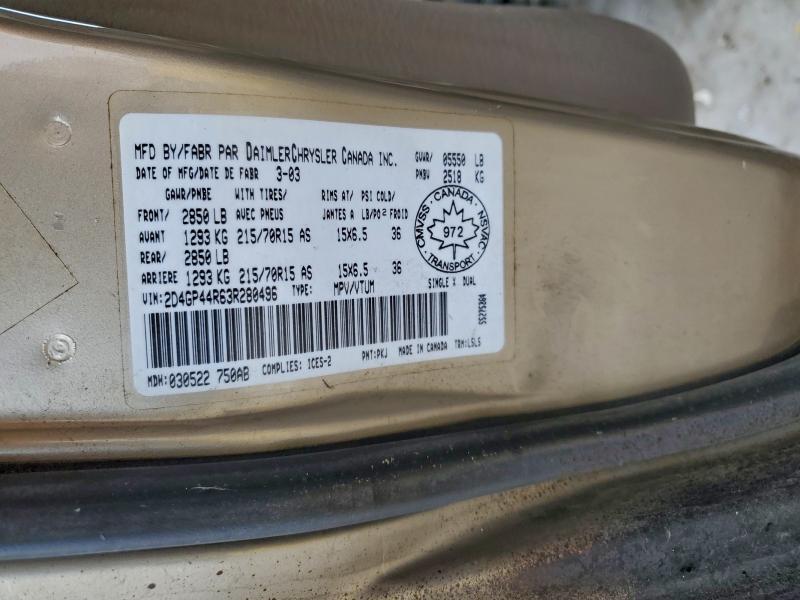 2003 Dodge Grand Caravan მანქანა იყიდება აუქციონზე, vin: 2D4GP44R63R280496, აუქციონის ნომერი: 95411425