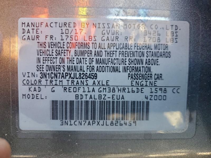 Aukcja sprzedaży 2018 Nissan Versa, vin: 3N1CN7APXJL826459, numer aukcji: 98194745