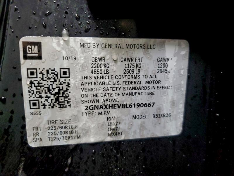 Продажа на аукционе авто 2020 Chevrolet Equinox, vin: 2GNAXHEV8L6190667, номер лота: 95919115
