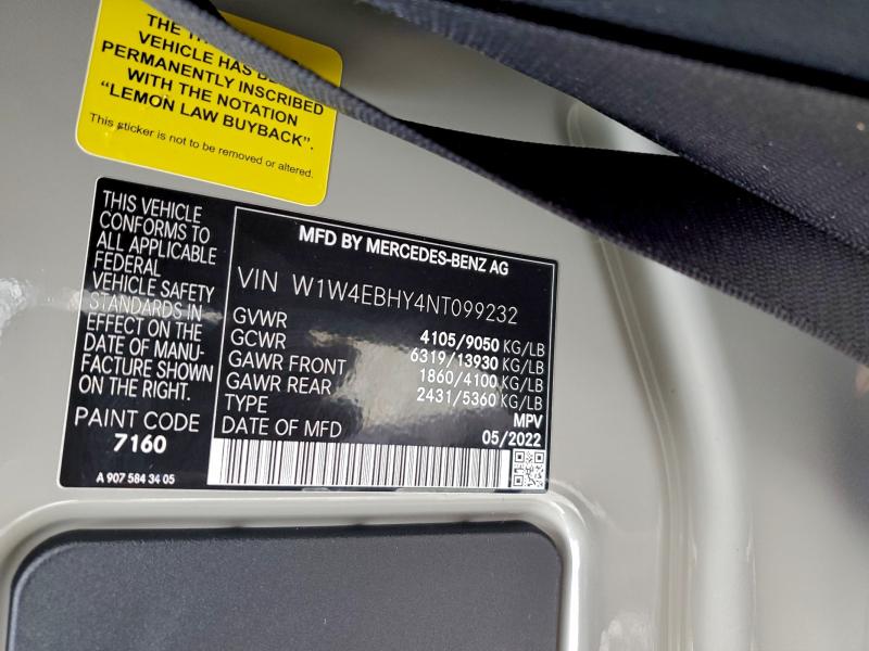 Aukcja sprzedaży 2022 Mercedes-benz Sprinter, vin: W1W4EBHY4NT099232, numer aukcji: 94558665