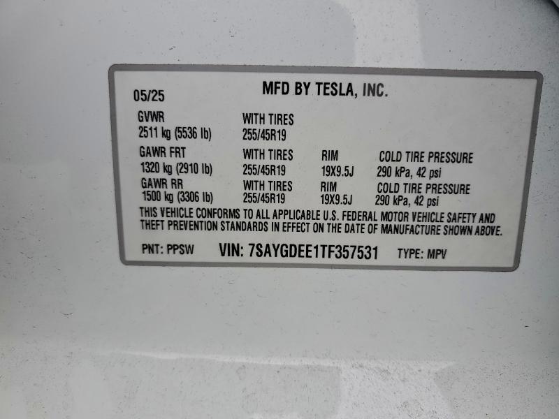 95011765 :رقم المزاد ، 7SAYGDEE1TF357531 vin ، 2026 Tesla Model Y مزاد بيع