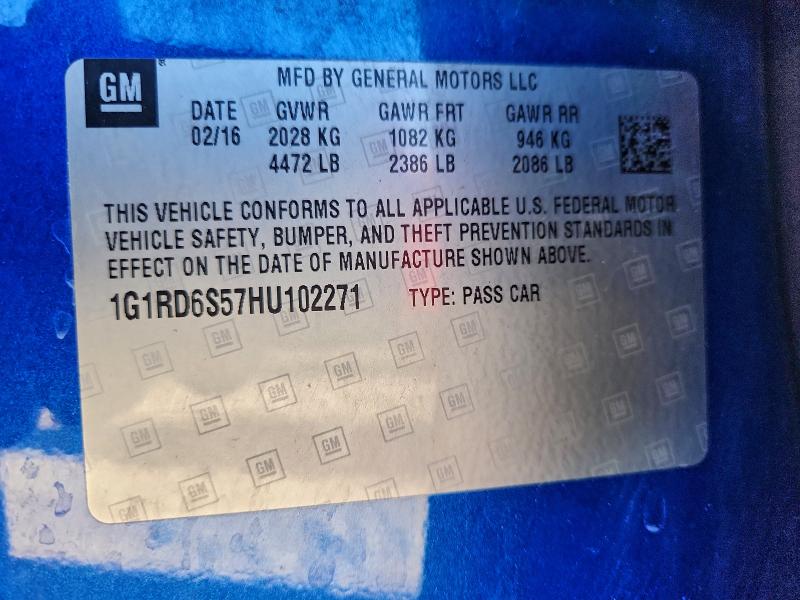 2017 Chevrolet Volt Premi მანქანა იყიდება აუქციონზე, vin: 1G1RD6S57HU102271, აუქციონის ნომერი: 95749645