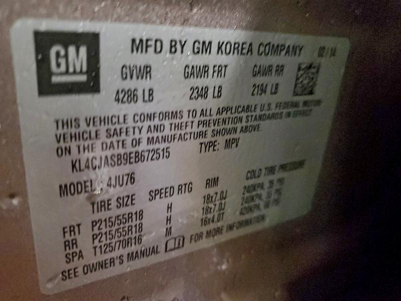 94767755 :رقم المزاد ، KL4CJASB9EB672515 vin ، 2014 Buick Encore مزاد بيع