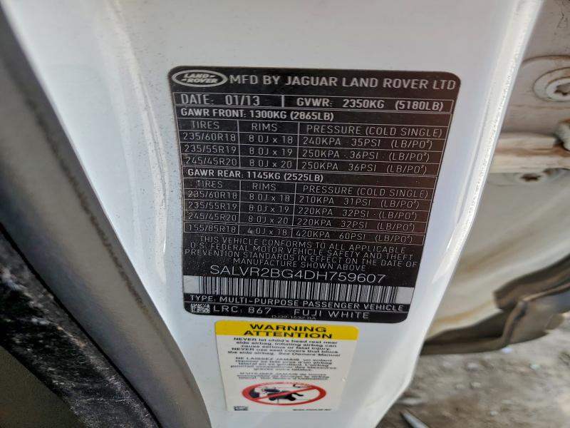 Aukcja sprzedaży 2013 Land Rover Range Rove, vin: SALVR2BG4DH759607, numer aukcji: 95170985
