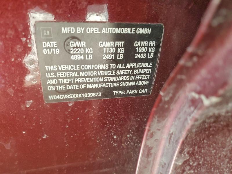 95835295 :رقم المزاد ، W04GV8SXXK1039873 vin ، 2019 Buick Regal Tourx مزاد بيع