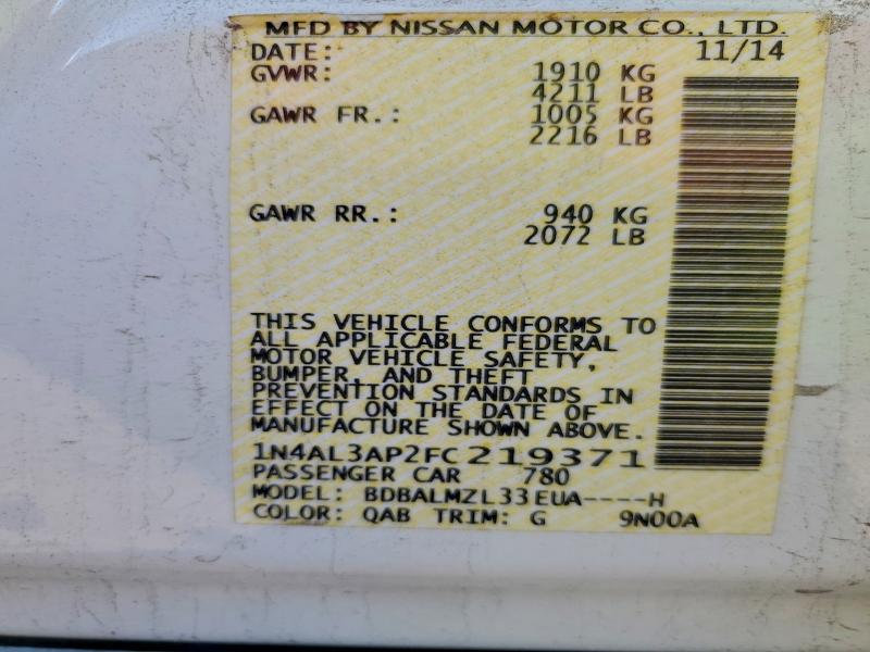 Aukcja sprzedaży 2015 Nissan Altima, vin: 1N4AL3AP2FC219371, numer aukcji: 95565165