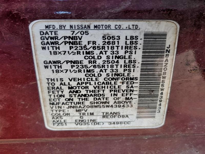 Aukcja sprzedaży 2005 Nissan Murano S, vin: JN8AZ08W55W439433, numer aukcji: 95280535