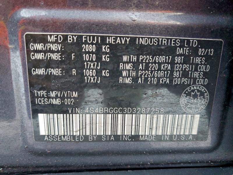 Aukcja sprzedaży 2013 Subaru Outback, vin: 4S4BRGGC3D3287258, numer aukcji: 96773945