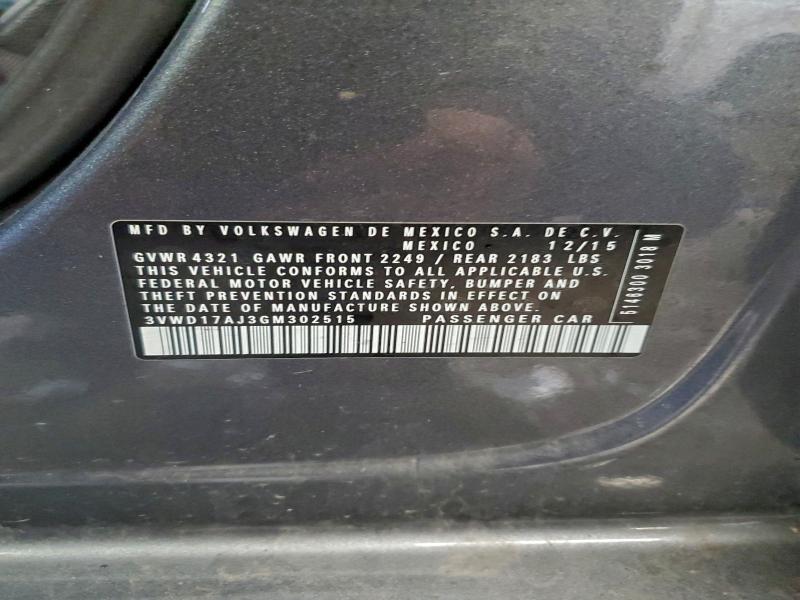 Aukcja sprzedaży 2016 Volkswagen Jetta, vin: 3VWD17AJ3GM302515, numer aukcji: 96888045