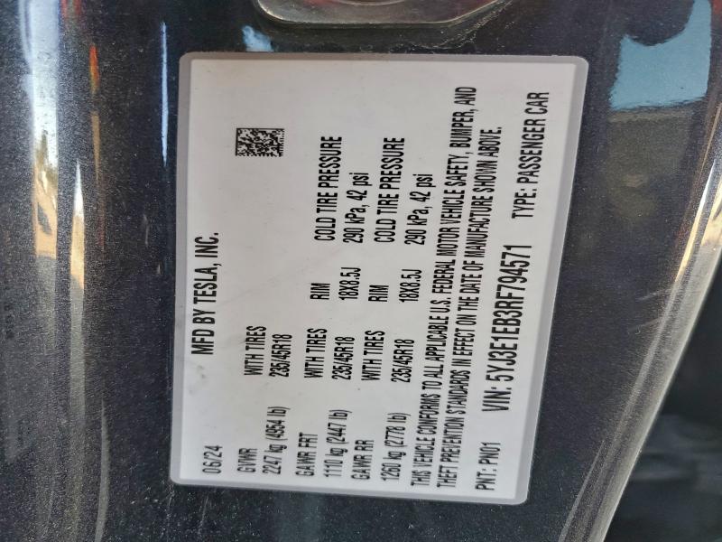 Продажа на аукционе авто 2024 Tesla Model 3, vin: 5YJ3E1EB3RF794571, номер лота: 96281065