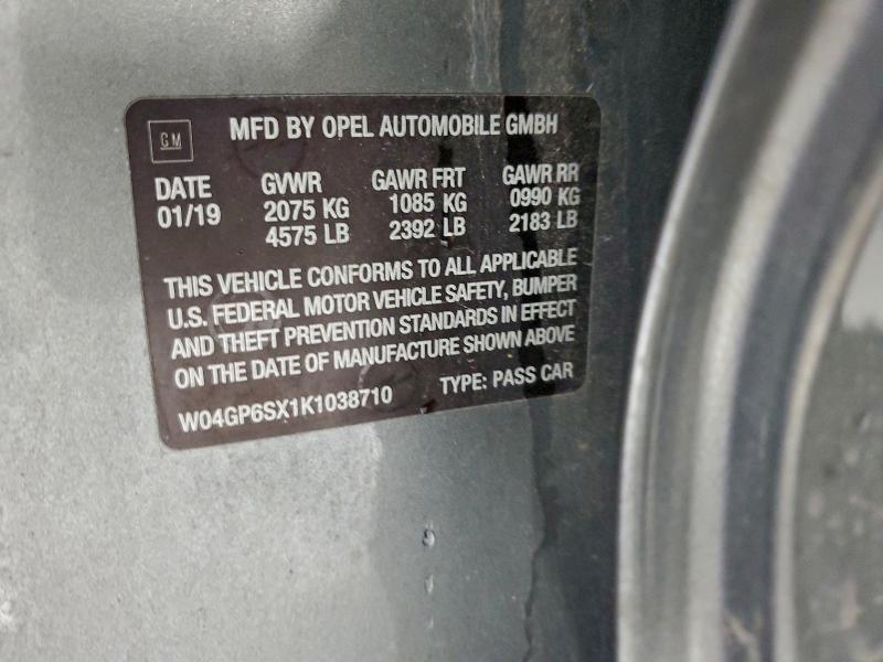 95899165 :رقم المزاد ، W04GP6SX1K1038710 vin ، 2019 Buick Regal مزاد بيع