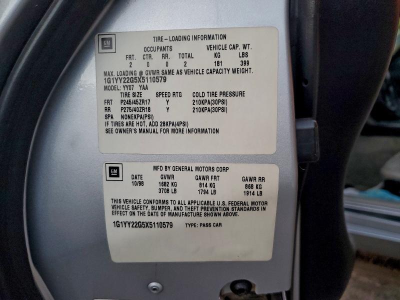 Продажа на аукционе авто 1999 Chevrolet Corvette, vin: 1G1YY22G5X5110579, номер лота: 96579005