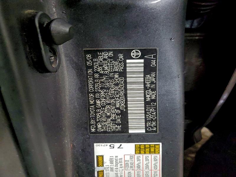 Aukcja sprzedaży 2008 Toyota Prius, vin: JTDKB20U983430430, numer aukcji: 96555605