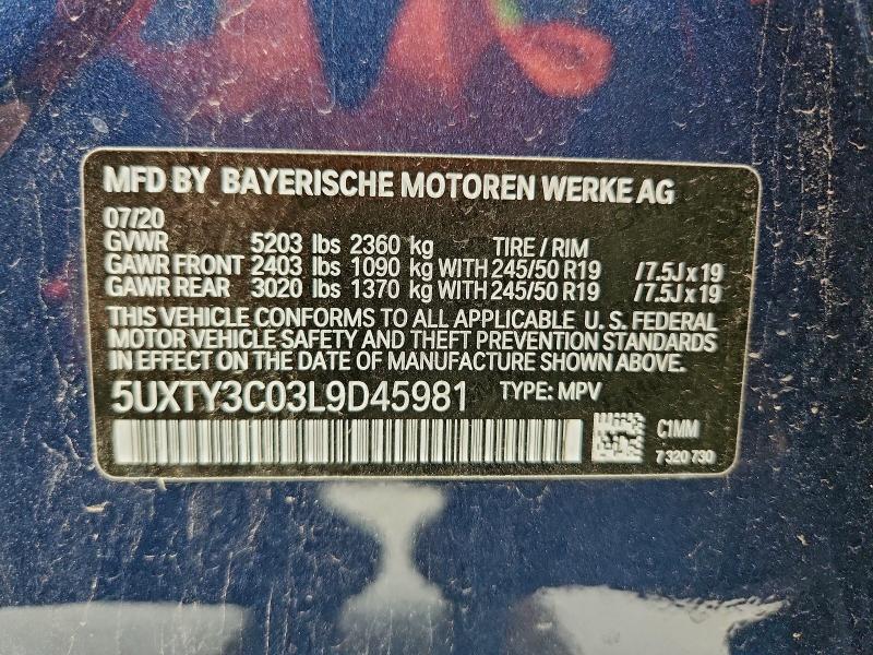 Продажа на аукционе авто 2020 Bmw X3, vin: 5UXTY3C03L9D45981, номер лота: 95393855
