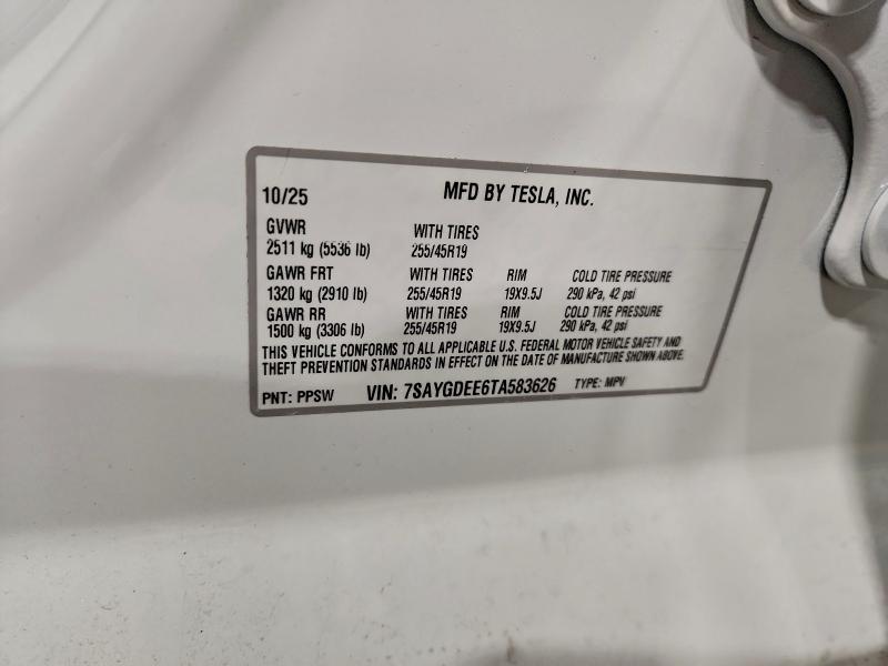 Aukcja sprzedaży 2026 Tesla Model Y, vin: 7SAYGDEE6TA583626, numer aukcji: 98052675