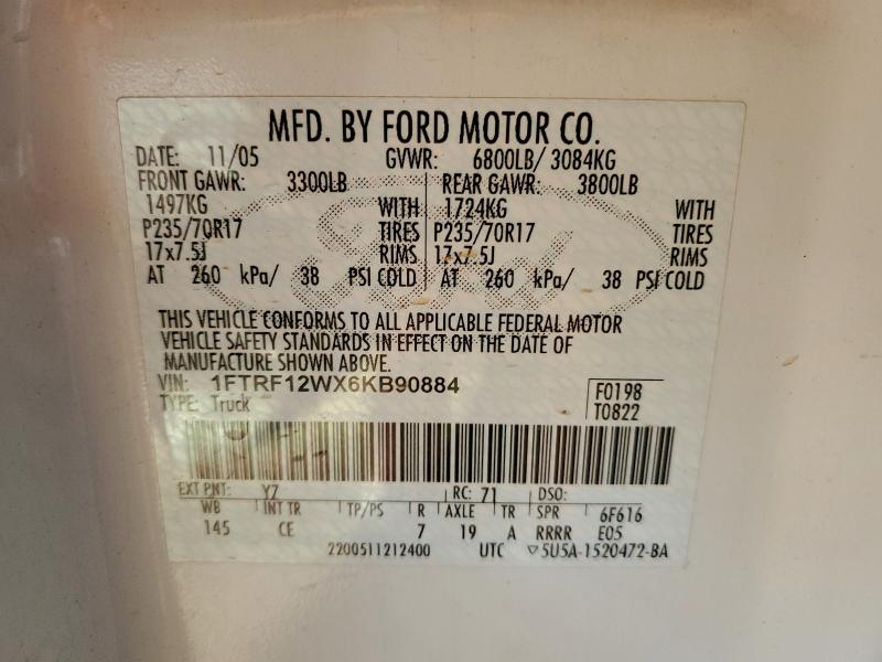 Продажа на аукционе авто 2006 Ford F150, vin: 1FTRF12WX6KB90884, номер лота: 95220385
