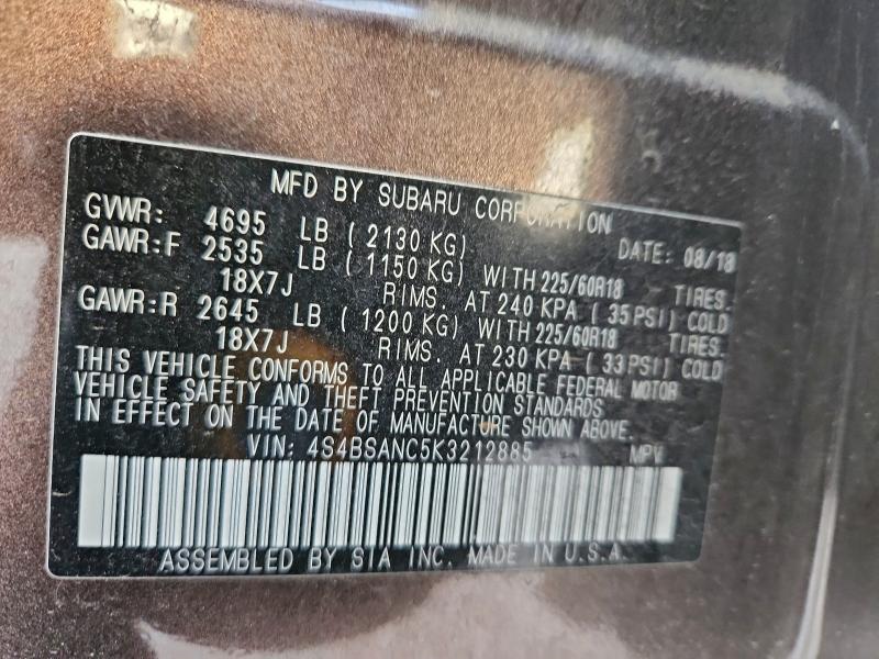 Aukcja sprzedaży 2019 Subaru Outback 2., vin: 4S4BSANC5K3212885, numer aukcji: 97791395