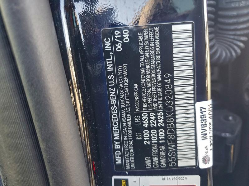 2019 Mercedes-benz C მანქანა იყიდება აუქციონზე, vin: 55SWF8DB8KU320849, აუქციონის ნომერი: 97662865