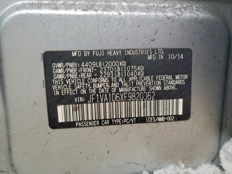 2015 Subaru Wrx Premiu მანქანა იყიდება აუქციონზე, vin: JF1VA1D6XF9820362, აუქციონის ნომერი: 98770915