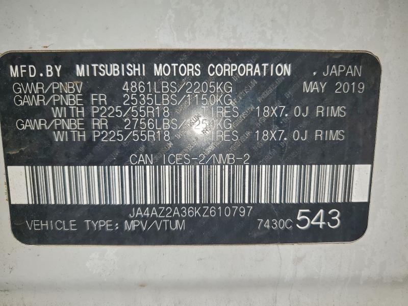94674395 :رقم المزاد ، JA4AZ2A36KZ610797 vin ، 2019 Mitsubishi Outlander مزاد بيع