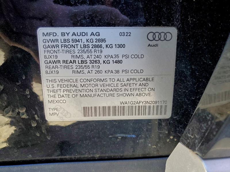 Aukcja sprzedaży 2022 Audi Q5 E, vin: WA1G2AFY3N2091170, numer aukcji: 96825375