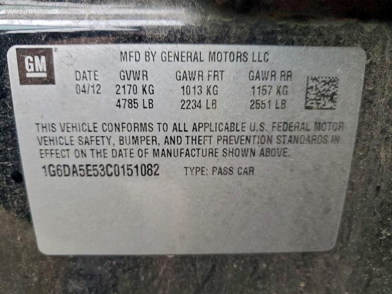 Aukcja sprzedaży 2012 Cadillac Cts, vin: 1G6DA5E53C0151082, numer aukcji: 96724375