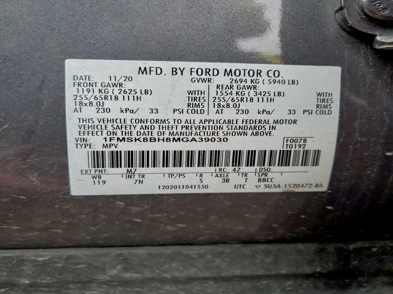 Aukcja sprzedaży 2021 Ford Explorer, vin: 1FMSK8BH8MGA39030, numer aukcji: 97861875