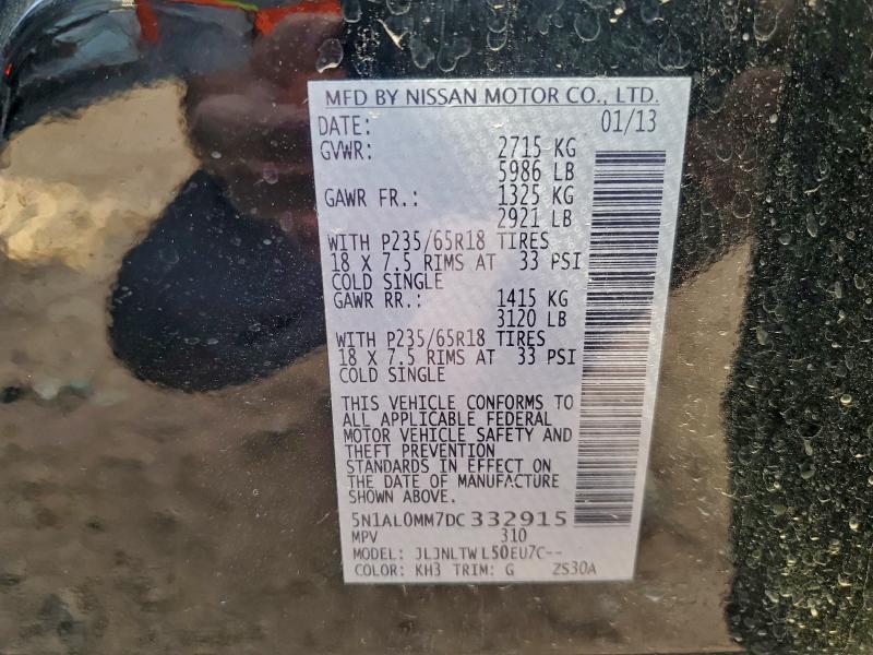 98707235 :رقم المزاد ، 5N1AL0MM7DC332915 vin ، 2013 Infiniti Jx35 مزاد بيع