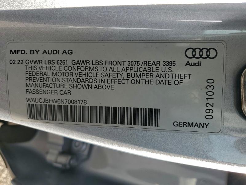 2022 Audi E-tron Gt მანქანა იყიდება აუქციონზე, vin: WAUCJBFW6N7008178, აუქციონის ნომერი: 95348855