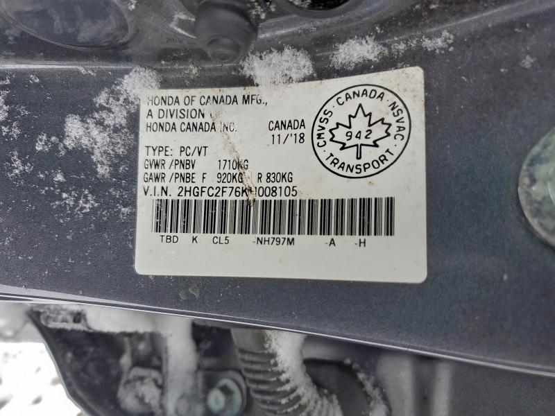 Продажа на аукционе авто 2019 Honda Civic, vin: 2HGFC2F76KH008105, номер лота: 96466755