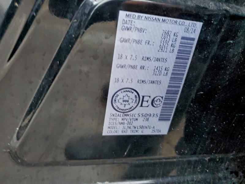 93994185 :رقم المزاد ، 5N1AL0MM5EC550935 vin ، 2014 Infiniti Qx60 مزاد بيع