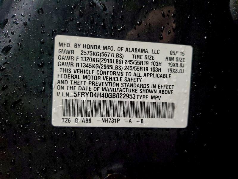 Aukcja sprzedaży 2016 Acura Mdx, vin: 5FRYD4H40GB022953, numer aukcji: 98046105