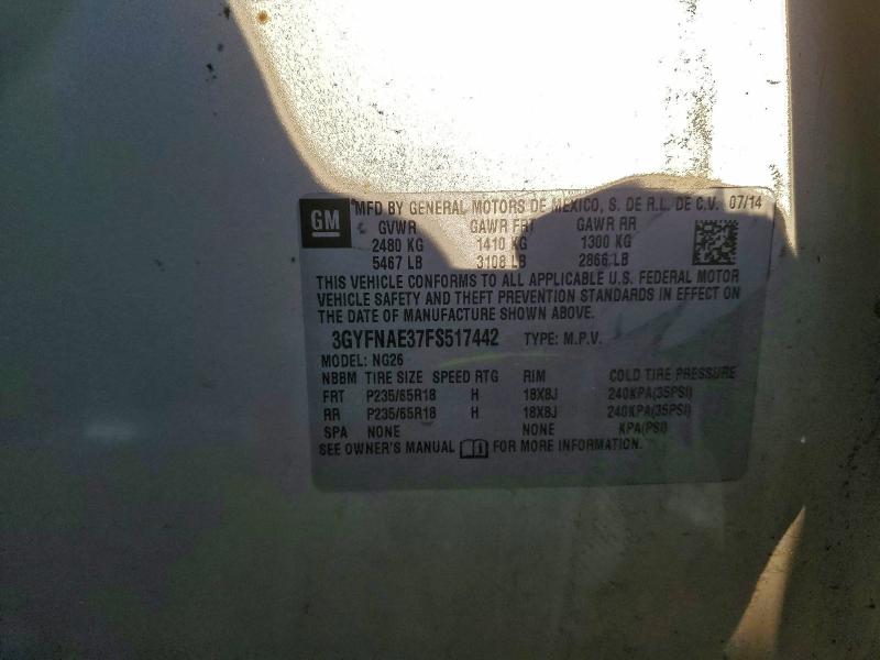 96416415 :رقم المزاد ، 3GYFNAE37FS517442 vin ، 2015 Cadillac Srx مزاد بيع