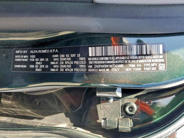 2021 Alfa Romeo Stelvio Ti მანქანა იყიდება აუქციონზე, vin: ZASPAKBN1M7D03986, აუქციონის ნომერი: 95751755