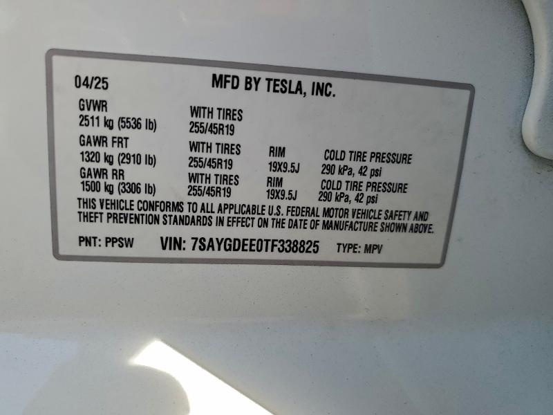 Aukcja sprzedaży 2026 Tesla Model Y, vin: 7SAYGDEE0TF338825, numer aukcji: 96637315