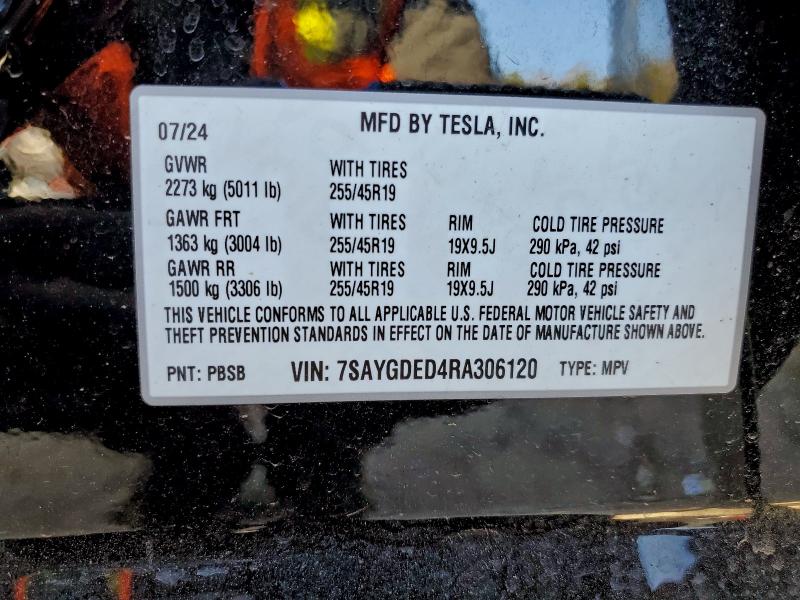 Продаж на аукціоні авто 2024 Tesla Model Y, vin: 7SAYGDED4RA306120, номер лоту: 96453625