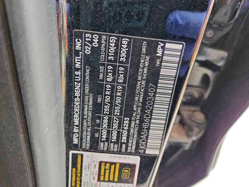 97552455 :رقم المزاد ، 4JGDA5HB6DA203407 vin ، 2013 Mercedes-benz Ml مزاد بيع