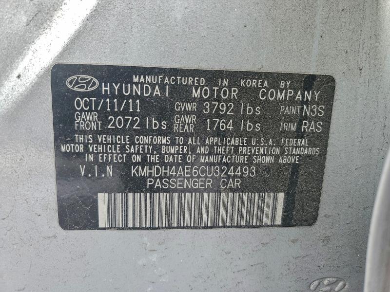 93650025 :رقم المزاد ، KMHDH4AE6CU324493 vin ، 2012 Hyundai Elantra Gl مزاد بيع