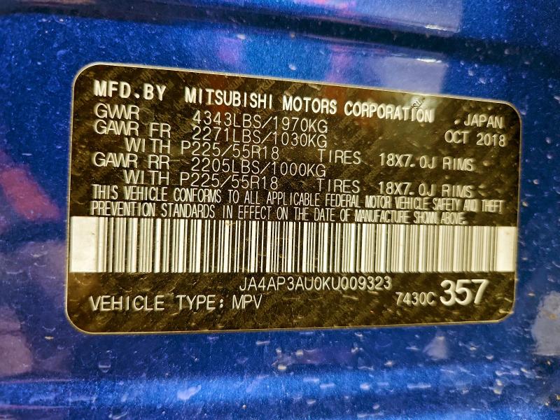 97756395 :رقم المزاد ، JA4AP3AU0KU009323 vin ، 2019 Mitsubishi Outlander Sport مزاد بيع