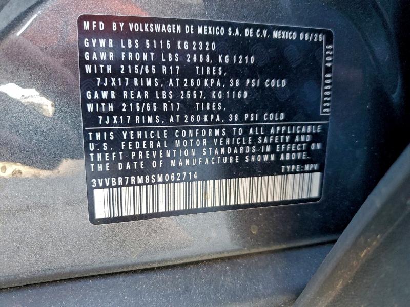 2025 Volkswagen Tiguan მანქანა იყიდება აუქციონზე, vin: 3VVBR7RM8SM062714, აუქციონის ნომერი: 97927935