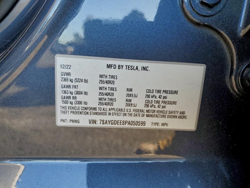 2023 Tesla Model Y მანქანა იყიდება აუქციონზე, vin: 7SAYGDEE8PA050599, აუქციონის ნომერი: 96288305