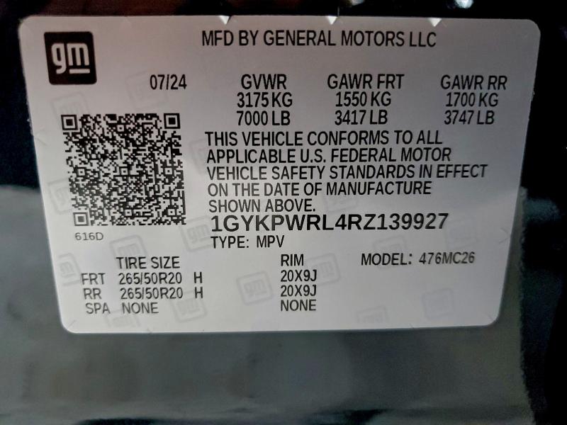 97997485 :رقم المزاد ، 1GYKPWRL4RZ139927 vin ، 2024 Cadillac Lyriq مزاد بيع