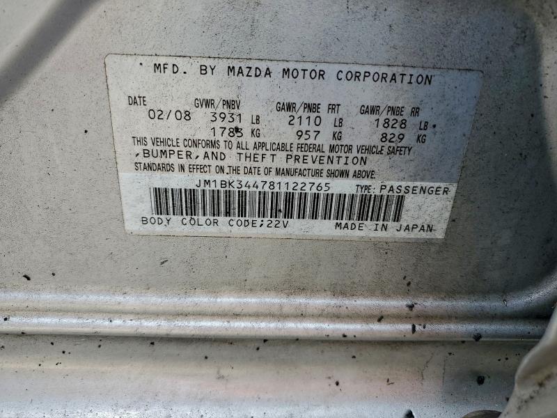 Aukcja sprzedaży 2008 Mazda 3 Hatchbac, vin: JM1BK344781122765, numer aukcji: 97348775