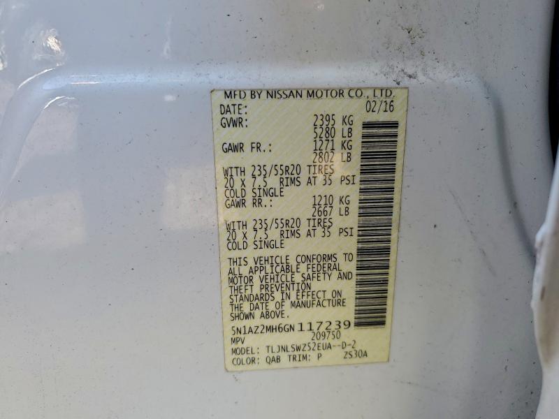 Продаж на аукціоні авто 2016 Nissan Murano, vin: 5N1AZ2MH6GN117239, номер лоту: 89468575