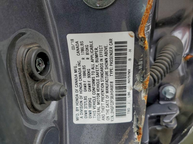 Продаж на аукціоні авто 2018 Honda Civic, vin: 2HGFC2F58JH546818, номер лоту: 96831105