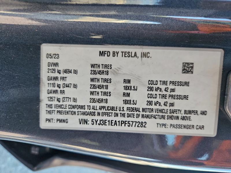 97101035 :رقم المزاد ، 5YJ3E1EA1PF577282 vin ، 2023 Tesla Model 3 مزاد بيع