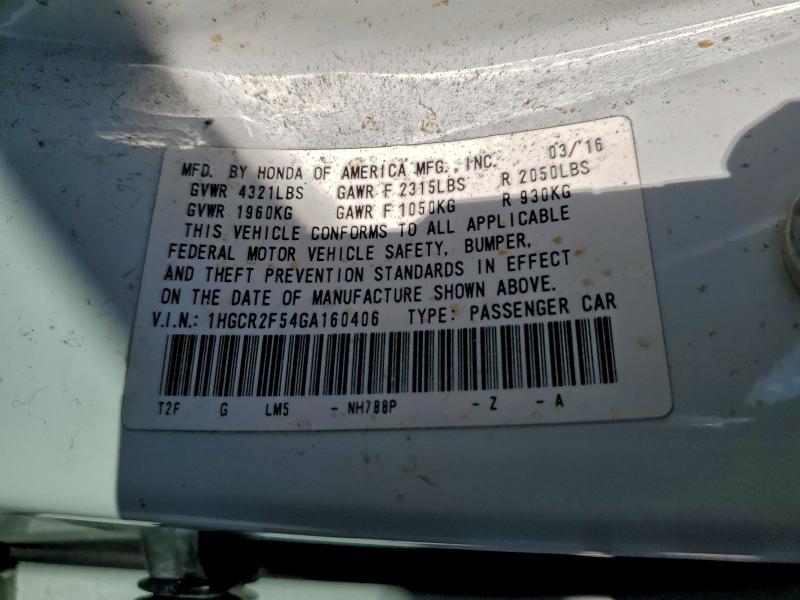 Продажа на аукционе авто 2016 Honda Accord, vin: 1HGCR2F54GA160406, номер лота: 97591905