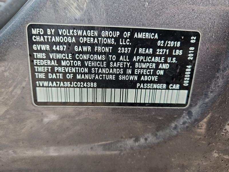 Продажа на аукционе авто 2018 Volkswagen Passat, vin: 1VWAA7A35JC024388, номер лота: 96329895
