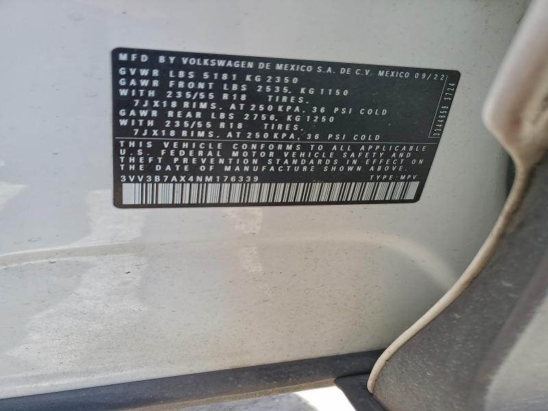 Aukcja sprzedaży 2022 Volkswagen Tiguan, vin: 3VV3B7AX4NM176339, numer aukcji: 96464115