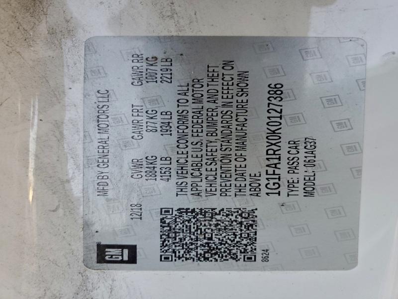 Продаж на аукціоні авто 2019 Chevrolet Camaro, vin: 1G1FA1RX0K0127386, номер лоту: 94995365